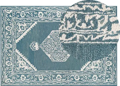 Produktbild von BELIANI Teppich weiß / blau Wolle 140 x 200 cm orientalisches Muster handgetuftet