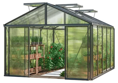 Image de GFP Serre Asteria 23 Premium 311x385 cm Panneaux double paroi 16 mm, couleur anthracite