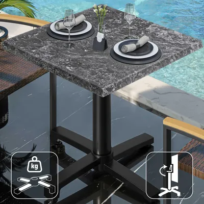 Produktbild von WBO | Bistro Außen Tisch | B:T:H 60 x 60 x 78,5 cm | Felsen / Schwarz | Quadratisch | Klappbar + Zusatzgewicht | Bistro Tisch Gastro Tisch