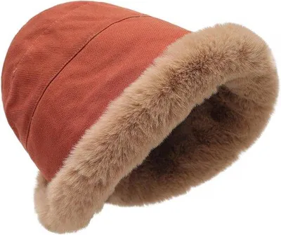Produktbild von Frauen Winter Fischermütze Faux-Pelz Cloche Mütze Mit Fleece-Unterlage Rostfarben Einfach - Warm - Trendig - Stilvoll