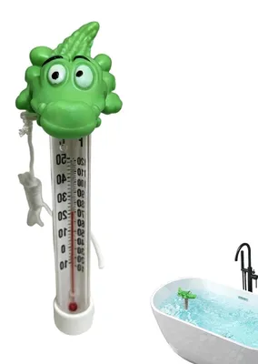 Obrázok produktu pre Plávajúci teplomer do bazéna – Krokodíl – Meranie teploty vody – Plávajúci s lankom – 12,7 centimetra – Zelený