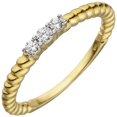 Produktbild von Schmaler Ring Damenring mit 3 Zirkonia weiß 333 Gold Gelbgold Breite 2,4mm Innenumfang 54mm  Ø17.2mm