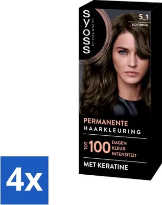 Immagine prodotto di SYOSS - Colorazione permanente 5-1 - Colore dei capelli - Tintura permanente per capelli - Castano chiaro - Copertura grigia - Value pack - 4 pezzi