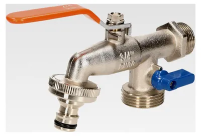 Produktbild von Doppel-Kugelauslaufhahn mit Schlauchanschluss 3/4" und 1" für Außenzapfstelle