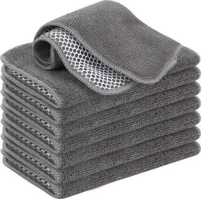 Image de lot de 8 chiffons de vaisselle VIVOTE microfibre avec face abrasive poly-mesh Gris 20x20 cm