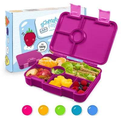 Produktbild von schmatzfatz Brotdose Kinder mit Fächern, BPA Frei Lunchbox Kinder, Bento Box Kinder, Brotbox für Mädchen & Jungen, Snackbox, Perfekt für Schule, Kindergarten & Ausflüge (Lila)