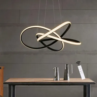 Produktbild von ZMH LED Pendelleuchte Wohnzimmer Schwarz Hängelampe Höhenverstellbar Ø62cm 68W Ringe Kronleuchter Dimmbar mit Fernbedienung