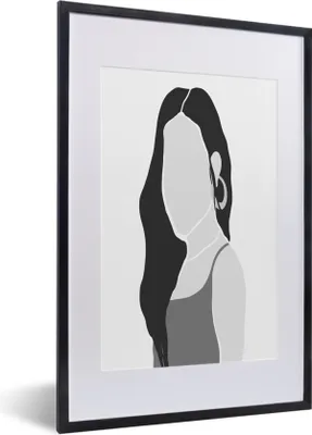 Produktbild von MuchoWow® Gerahmtes Poster Frau - Porträt - Schwarz - Weiß 40x60 cm - Poster mit Schwarzem Bilderrahmen Wandposter Rahmen Foto Bilder - Poster in Rahmen