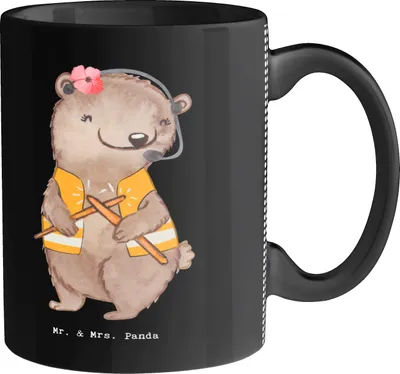 Produktbild von Mr. & Mrs. Panda Kaffeetasse Fluglotsin Herz - Schwarz - Geschenk, Teetasse, Kaffeebecher, Ausbildung, Flugsicherung, Tasse, Keramiktasse, Trinkbecher