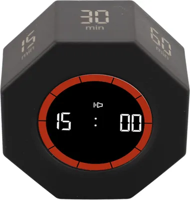 Obrázok produktu pre Octagon Timer – stolný časovač produktivity v tvare kocky s G-senzorom pre prácu, štúdium a kuchyňu – 1, 3, 5, 15, 30, 60, 90 minút – vlastné nastavenie odpočítavania – čierny