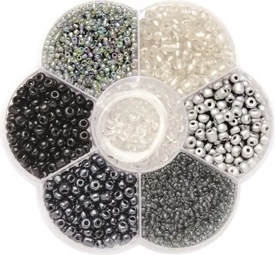 Produktbild von Perlenmix inkl. Nylonfaden und Verschlüsse schwarz silber