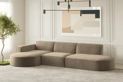 Produktbild von Ecksofa Designersofa PALMA in Stoff Noel Braun Ottomane Links