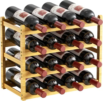 Produktbild von Weinregal 43 x 24 x 35 cm, 4 Ebenen, 16 Flaschen, Bambus, für Küche