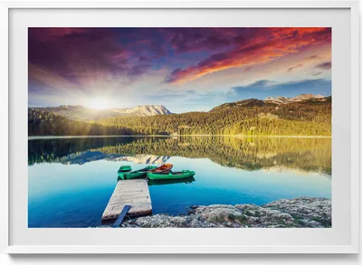 Produktbild von Flusslandschaft– Wandbild mit Rahmen – Gerahmtes Bild  – Wanddekoration – 100x70 cm –  Weiß Rahmen