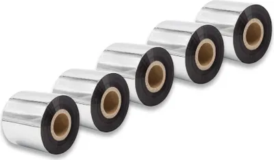 Produktbild von vhbw 5x Thermotransfer-Band kompatibel mit TSC TTP-344M Plus, TTP-343 Plus Drucker Etikettendrucker, Wischfest, 60 mm x 300 m, Wachs-Plus Schwarz