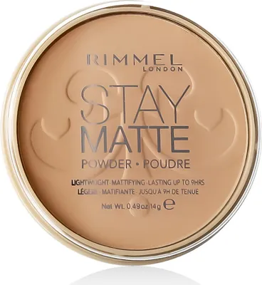 Imagen del producto de Rimmel Stay Matte, polvo compacto, tono beige cálido, envase de vidrio, polvo compacto, acabado mate, 14 g, para mujeres