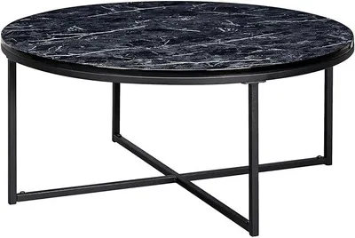 Obrázok produktu pre Konferenčný stolík 80x36x80 cm s mramorovým vzhľadom čierny, stolík do obývačky s kovovým rámom, rozkladací okrúhly stolík do obývačky, príručný stolík