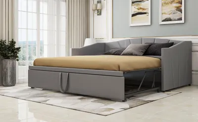 Image de OKWISH Lit gigogne 90/180 x 200 cm - Sommier à lattes - Gris