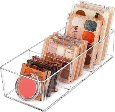 Imagen del producto de Organizador de maquillaje de acrílico, con 3 compartimentos, transparente, para baño y tocador