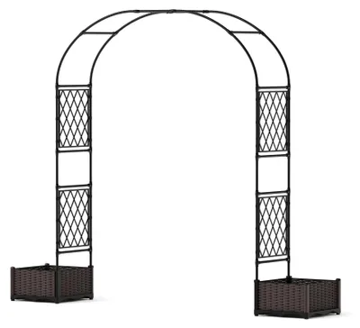 Image de Arche de jardin - Métal - 2 jardinières - Treillis pour plantes grimpantes - Arche de jardin décorative - Arche de mariage
