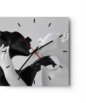Produktbild von Wanduhr - Quadrat - Glasuhr - Schwarz Weiß Statue - 40x40cm - Schleichendes Uhrwerk - Lautlos - zum Aufhängen bereit - Dekoration Modern - Wanddekoration aus Glas - C3AC40x40-4736