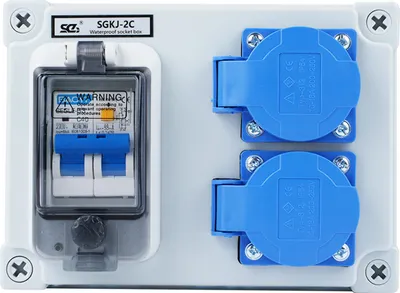 Produktbild von Industrial Steckdose 2-fach IP54 Wasserdichte Verteilerdose mit Fehlerstromschutzschalter