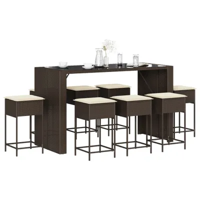 Produktbild von Möbel 9-tlg. Gartenbar-Set mit Kissen Braun Poly Rattan - Gartenmöbelgarnituren 3261512