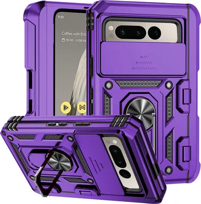 Image de Étui pour Google Pixel Fold étui double couche avec couvercle coulissant pour l'appareil photo et support annulaire vert