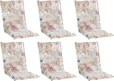 Produktbild von Gartenstuhlauflagen - Beige - Mittellehner - mit Schmetterlingen - 6er Set