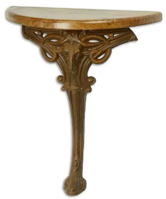 Produktbild von Casa Padrino Barock Beistelltisch Hellbraun / Rostfarben 63 x 31 x H. 65,5 cm - Halbrunder Tisch mit Holzplatte und Gusseisen Bein - Barock Wandtisch