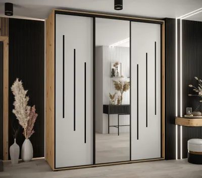 Obrázok produktu pre Šatníková skriňa YVONA 9 - 190/60 cm, dub artisan / biela / čierna