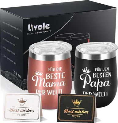 Produktbild von Livole Muttertag Vatertag Geschenk Tasse Edelstahl Thermobecher 350ml 2 Stück Schwarz Roségold