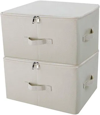 Produktbild von Ibenzoa® Robuste faltbare Aufbewahrungsboxen mit Deckel – Beige, 2er-Set 45×35×25 cm, stabile Kunststoffboxen, stapelbar & platzsparend