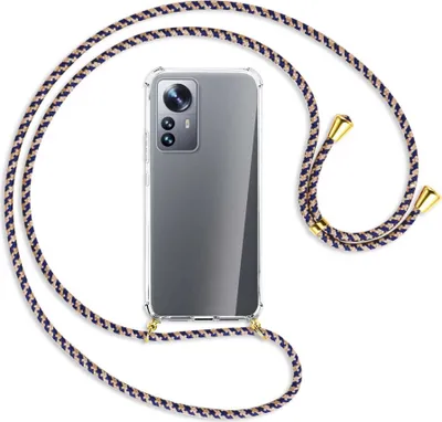 Produktbild von Handykette Backcover-Schutzhülle mit Band (Metall goldfarben) für Xiaomi 12 Pro - blau+beige