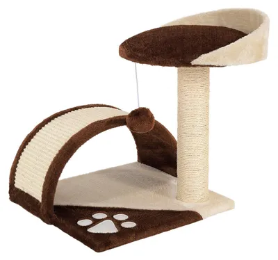 Produktbild von lionto Kompakt-Kratzbaum, kleiner Kratzbaum mit Spielball, Kratzbogen & Aussichtsplattform, platzsparend, Höhe 43 cm, braun/beige