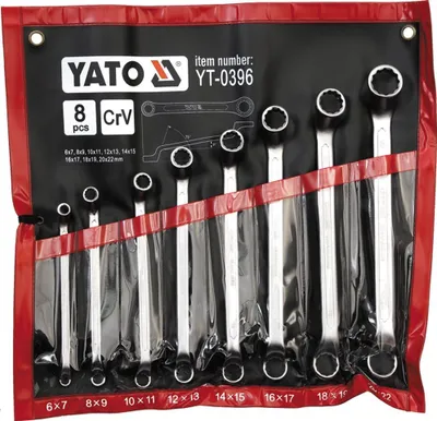 Obrázok produktu pre Yato YT-0396, 6,7,8,9,10,11,12,13,14,15,16,17,18,19,20,22 mm, Nerezová oceľ, Chrómovo-vanádová oceľ, Chróm, Leštený povrch, 75°