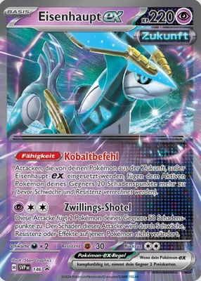 Produktbild von Pokémon Karte Eisenhaupt ex – SVP146 – Deutsch – Karmesin & Purpur Promo – Seltenheit: Promo – Boosterfrisch – Einzelkarte für Sammlung & Deck + Heartforcards® Versandschutz