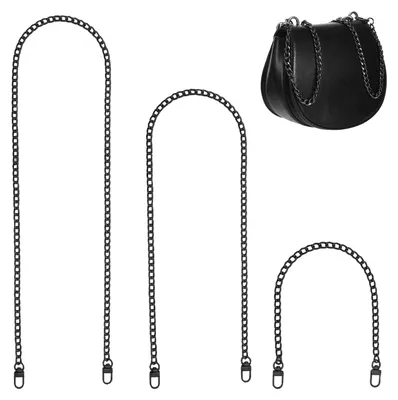 Image de 3 sangles noires pour sacs, de 40 cm, 80 cm et 120 cm, chaîne argentée