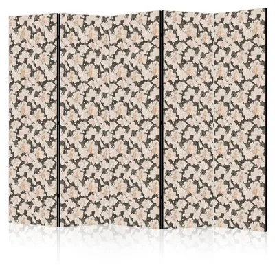 Immagine prodotto di Pannello divisorio pieghevole a 5 ante, decorato su entrambi i lati con motivi bohémien di fiori e conigli, dimensioni 225 cm x 172 cm