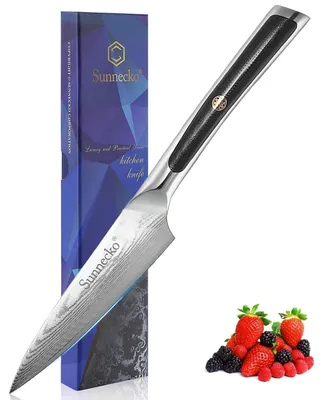 Obrázok produktu pre Nôž na ošúpavanie, damascénsky nôž, nôž na zeleninu, nôž na ovocie, 9 cm, čepeľ z damascénovej oceli, rukoväť z materiálu G10