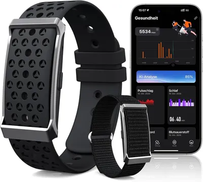 Produktbild von Smartwatch Fitnesstracker ohne Display | Damen Herren | Smart Band | 35 Tage Akku | 24/7 Herzfrequenz & Schlafmonitor | IP68 | Standard Schwarz
