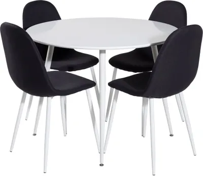 Produktbild von PlazaWHWH100 Essgruppe Esstisch weiß und 4 Polar Esszimmerstühle schwarz, weiß.