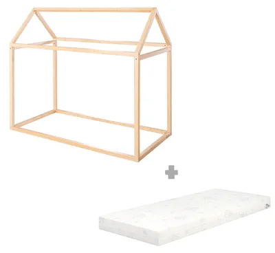 Produktbild von Roba 1061860BBZU Set Hausbett mit Matratze Bambus Bambus 770x1460x1340 mm