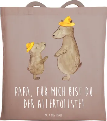 Produktbild von Mr. & Mrs. Panda Shopping Tasche Bären mit Hut - Braun Pastell - Geschenk, Vatertag, Paps, Beutel, Tote Bag, Laptoptasche, Family, Muttertag, Uni, Familie