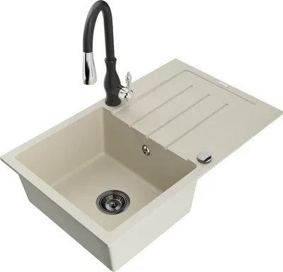Produktbild von Mexen Bruno 1 Becken-Granitspüle mit Abtropffläche und Mischbatterie Savita, Beige - 6513-69-672601-70