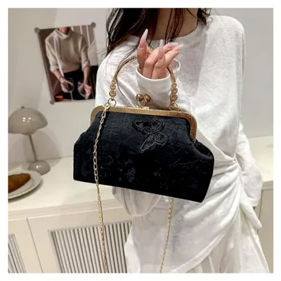 Produktbild von Damen Abendtasche, Elegante Stickerei mit Schmetterlings-Floral-Muster, Vintage Clutch-Tasche, Retro Schulter- und Umhängetasche, Hochzeitshandtasche für Braut und Brautjungfer