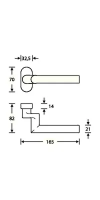 Technical drawing with dimensions of a door handle.