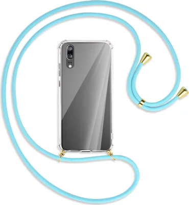 Produktbild von Handykette Backcover-Schutzhülle mit Band (Metall goldfarben) für Huawei P20 - himmelblau