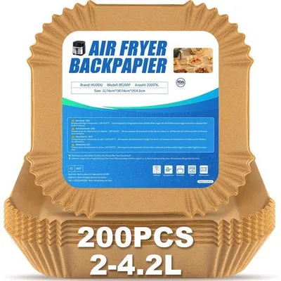 Immagine prodotto di 200 fogli di carta per friggitrice ad aria da 1,2 L a 4,5 L, quadrati da 16 cm, carta per friggitrice ad aria, contenitori monouso per carta per friggitrice ad aria, ideali per friggitrici ad aria