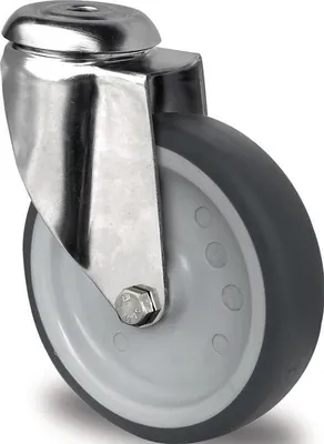 Produktbild von Lenkrolle Rad- 100 mm Tragfhigkeit 100 kg Rckenlochbefestigung Polypropylen Gleitlager Edelstahl TPE grau